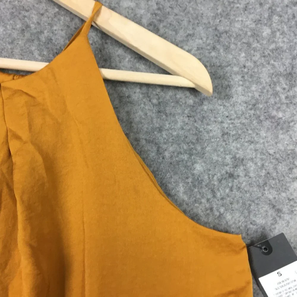 Mossimo Dress S Casual Cocktail Halter Mustard Gold Sleeveless A Line Drawstring